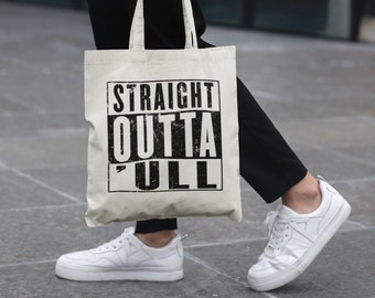 Funny Hull Tote, Straight Outta 'ull (Hull) White Funny Compton NWA Style Organic Cotton/Denim Tote Bag