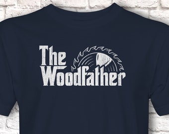 Funny Carpenter T-Shirt, Woodfather Parody Gift Idea, Humorous Woodworking Joiner Tee Shirt T Top, Circular Saw