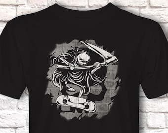 Skateboarding T-Shirt, Grim Reaper Skater With Scythe Gift Idea Tee Shirt T Top