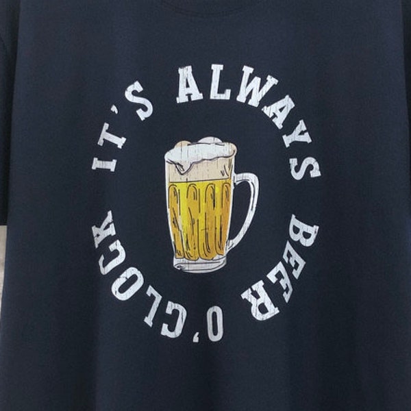 Funny Drinking T-Shirt, Beer o'Clock Pub Meme Gift Idea, Humorous Pint of Lager Graphic Print Tee Shirt Top