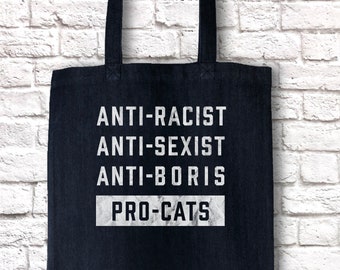 Anti-Boris Tote Bag, Cat Lover Johnson Tory Failure Reusable Shopping Bag, Tories & Conservative Epic Fail, Graphic Print