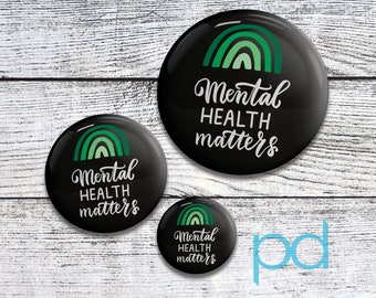 Mental Health Awareness Pin Badge, Green Awareness Rainbow Pin Back Button Badge