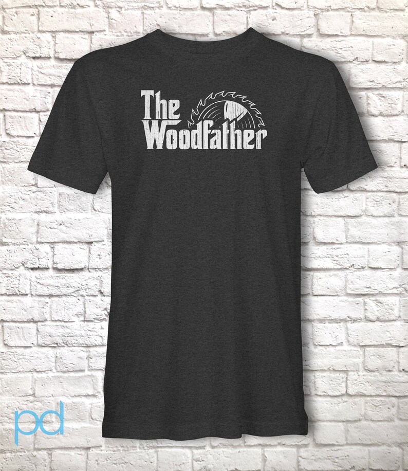 Funny Carpenter T-Shirt, Woodfather Parody Gift Idea, Humorous Woodworking Joiner Tee Shirt T Top, Circular Saw Dark Grey Heather