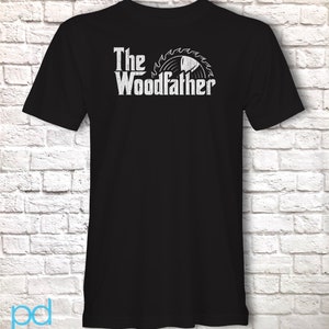 Funny Carpenter T-Shirt, Woodfather Parody Gift Idea, Humorous Woodworking Joiner Tee Shirt T Top, Circular Saw Black