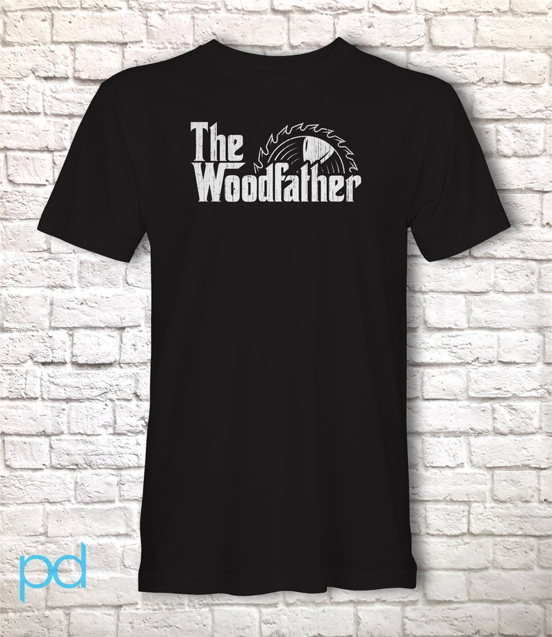 Funny Carpenter T-Shirt, Woodfather Parody Gift Idea, Humorous Woodworking Joiner Tee Shirt T Top, Circular Saw Black