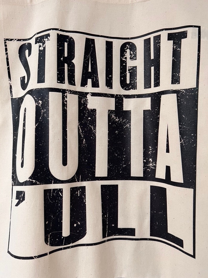 Funny Hull Tote, Straight Outta 'ull Hull White Funny Compton NWA Style Organic Cotton/Denim Tote Bag image 4
