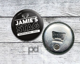 Stag Party Bottle Opener Fridge Magnet, Bachelor Stag Do Keyring Bottle Opener Button Badge, Custom Stag Gifts