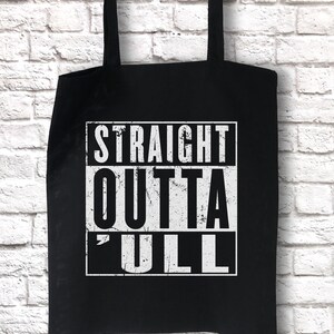 Funny Hull Tote, Straight Outta 'ull Hull White Funny Compton NWA Style Organic Cotton/Denim Tote Bag Organic Black