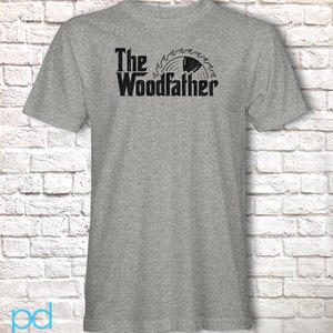 Funny Carpenter T-Shirt, Woodfather Parody Gift Idea, Humorous Woodworking Joiner Tee Shirt T Top, Circular Saw Light Grey Heather