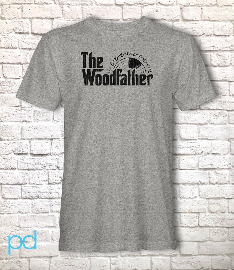 Funny Carpenter T-Shirt, Woodfather Parody Gift Idea, Humorous Woodworking Joiner Tee Shirt T Top, Circular Saw Light Grey Heather