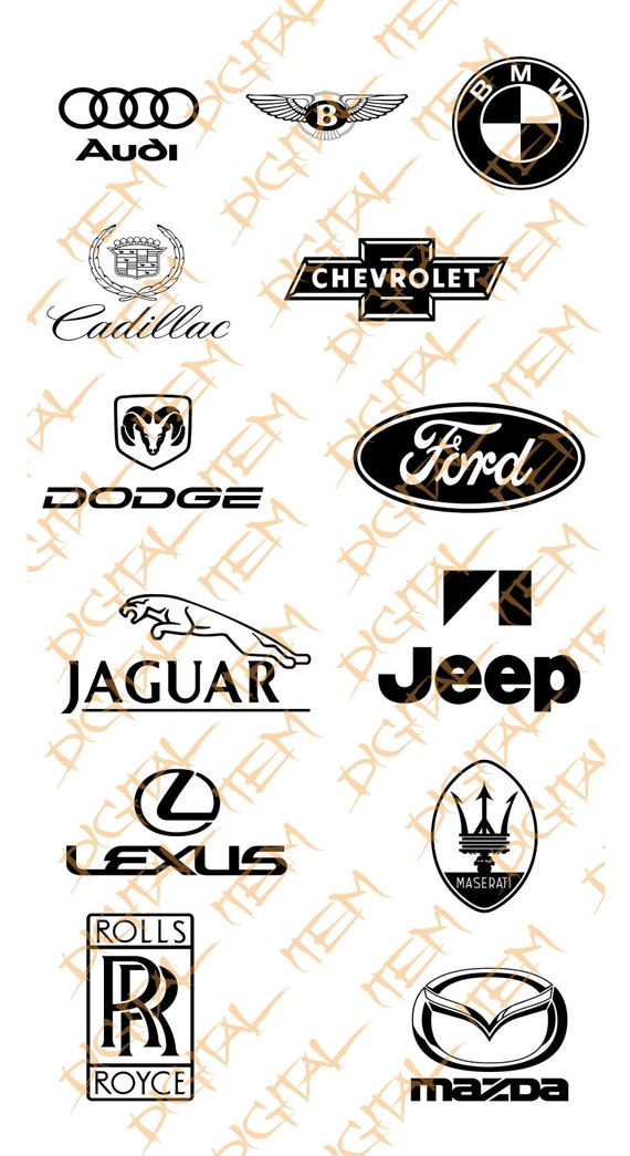 Audi Bmw Bentley Cadillac Chevrolet Dodge Ford Jaguar Jeep Lexus Maserati Mazda Rolls Royce Auto Logo