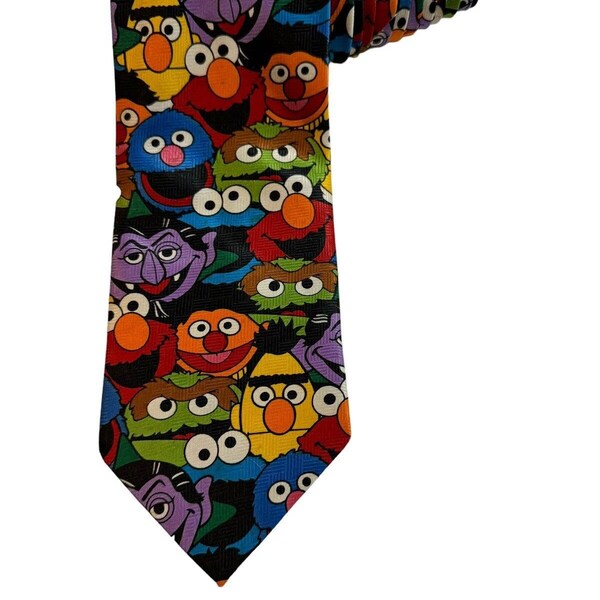 Vintage Sesame Street Elmo Cookie Monster Bert Ernie Grover Count Oscar Necktie