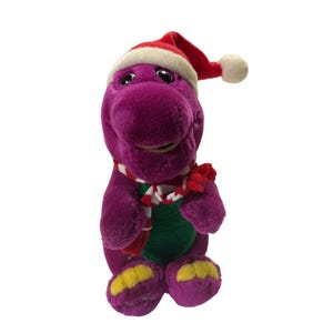 Vintage 1992 Lyon Group Barney 6” Christmas Stuffed Plush Doll Toy Scarf Hat
