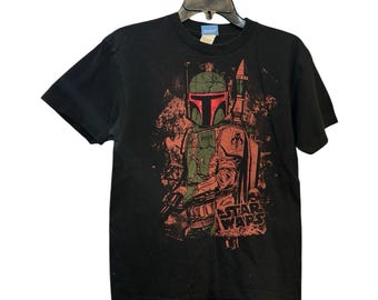 Vintage Star Wars Boba Fett Graphic Boys Youth T Shirt 14/16