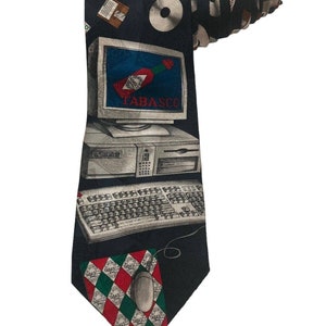 Tabasco Sauce Logo Vintage 90’s Computer Floppy Disk Keyboard Silk Necktie