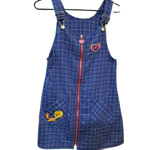 Looney Tunes Girls Tweety Plaid Overall Jumper Dress Size 10/12 Embroidered