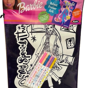 May include: A Barbie-themed velvet poster art set with six supertip markers. The poster features a black and white outline of a Barbie doll with the text "My Special Time" in a decorative font. The set includes a 28x38 cm velvet poster and six supertip markers.