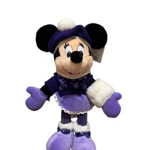 Walt Disney World Holiday Minnie Mouse Lila Gosedjur 40 cm Vintage bild 1