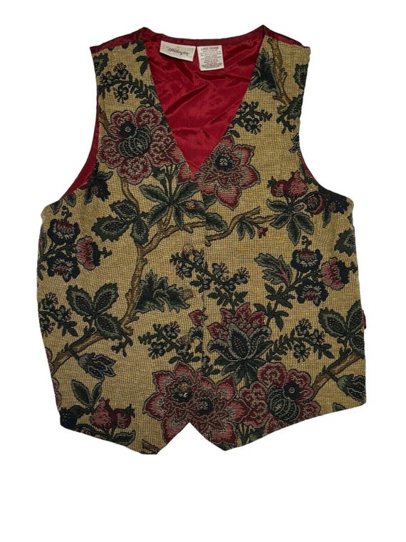 Vintage Worthington Womans Floral Tapestry Vest Si