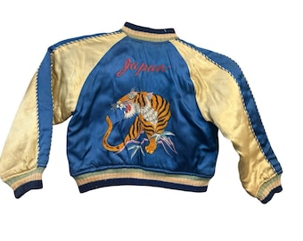 40s 50s Original Vintage Eagle/tiger Japan Souvenir Sukajan Blue