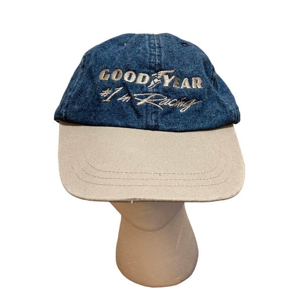 Vintage Goodyear # 1 In Racing Denim 100% Cotton Adjustable Hat Cap One Size