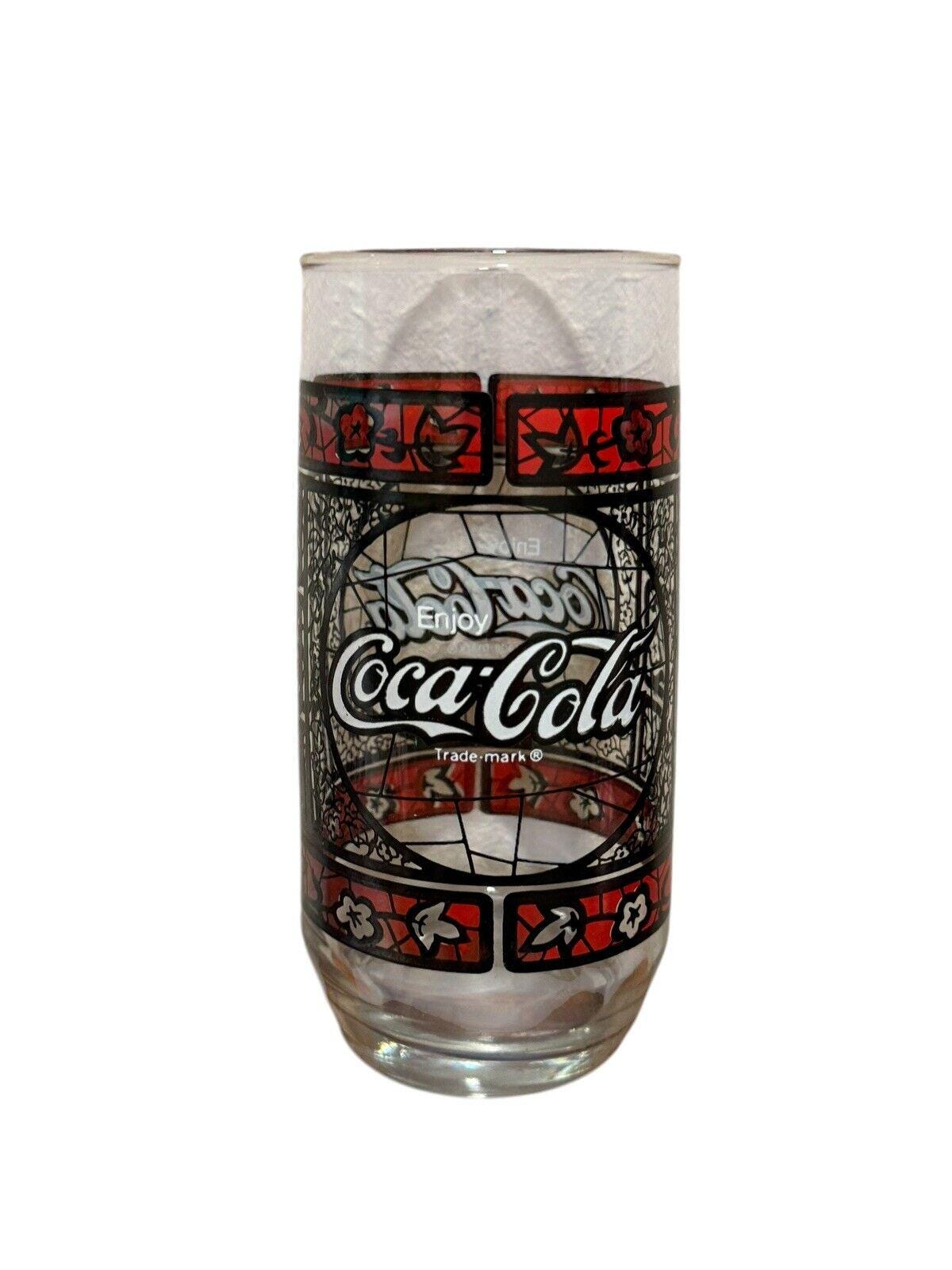 Coca Cola Tiffany Style Stained Glass Look Drinking Glass 6” Vintage