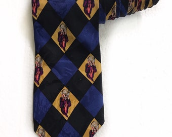 RM Style Ralph Marlin The Scream Diamond Pattern 100% Silk Vintage Mens Tie Novelty Necktie