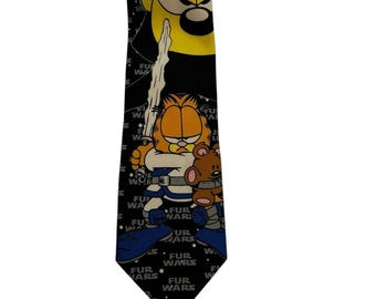 Paws Addiction Garfield Odie Fur Wars Star Wars Spoof Cartoon Vintage Necktie