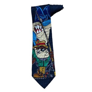 Looney Tunes Mania Taz Shark Angeln Cartoon Vintage Neuheit Krawatte