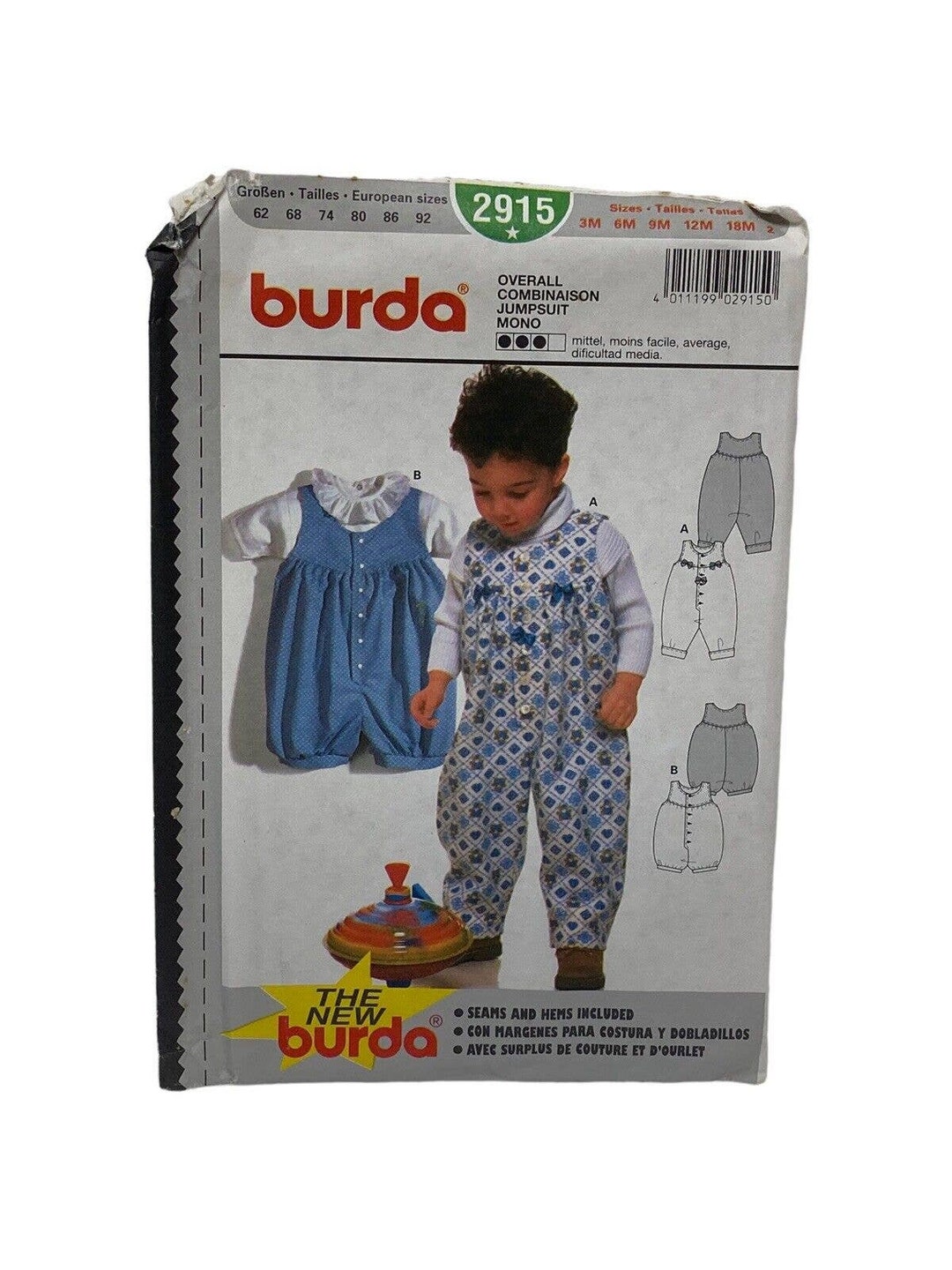 Burda 2915 Infant Baby Jumpsuit Sewing Pattern Size 3 Month 18 Month Etsy