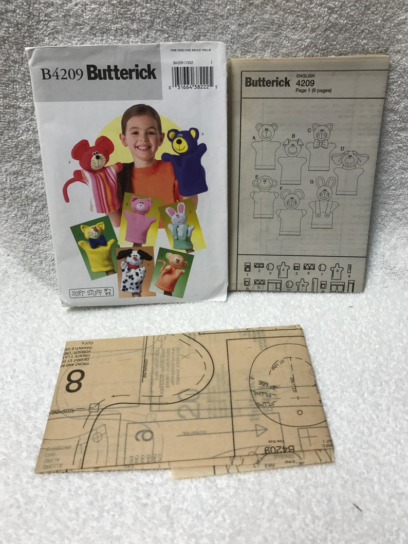 Butterick B4209 Dog Cat Pig Mouse Hand Puppets Sewing Pattern