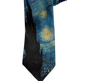 Cravate fantaisie vintage nuit étoilée Vincent Van Gogh Ralph Marlin