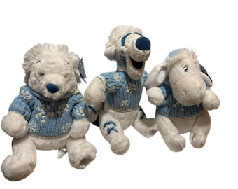 Disney Winnie The Pooh Tigger Eeyore Sweater White Holiday Stuffed Plushes