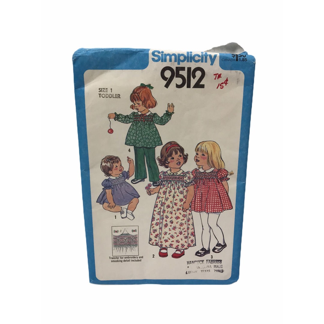Simplicity 9512 Toddlers Dress in 2 Lengths Pants Vintage Sewing
