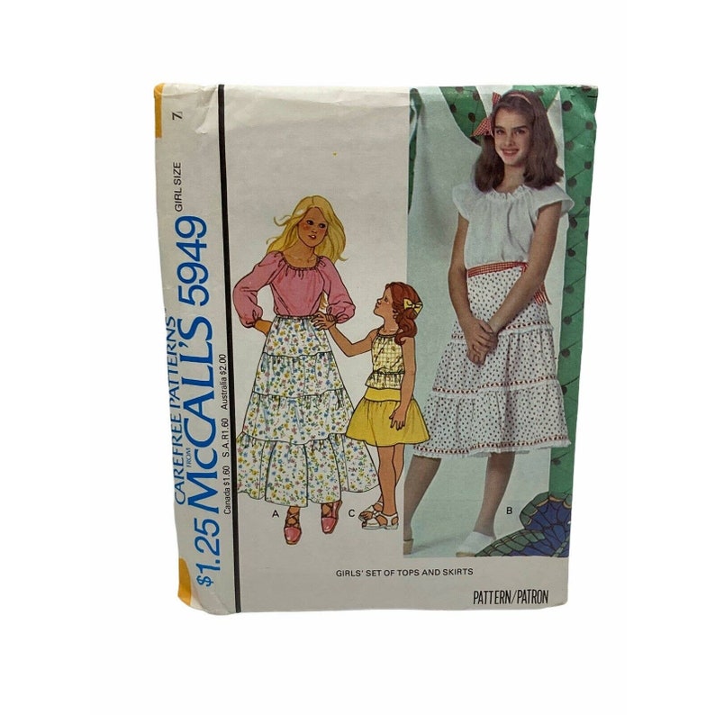 Mccalls 5949 Girls Tops Raglan Sleeves Skirts Sewing Pattern Size 7 Vintage