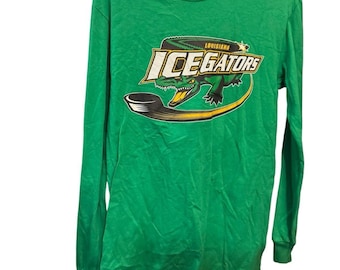 Camiseta vintage de manga larga con el logo de los Louisiana Icegators de los años 90, talla pequeña, verde