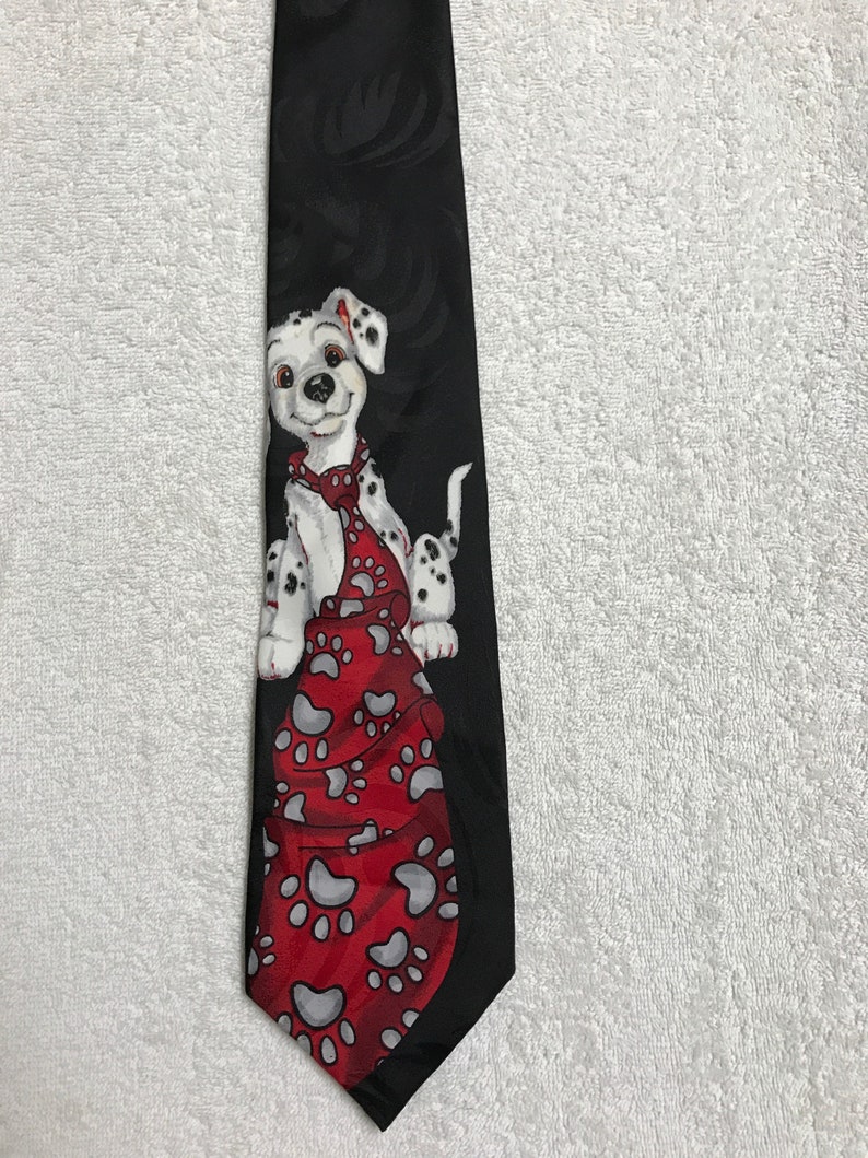 Disney 101 Dalmatians Tie Wearing Puppy Cartoon Vintage Novelty Tie Necktie