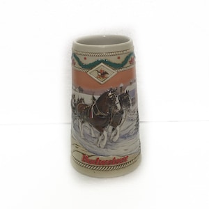 1996 Budweiser Holiday Christmas Beer Stein Clydesdales AMERICAN HOMESTEAD