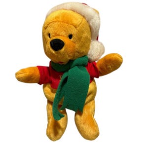 Disney Winnie The Pooh Christmas Hat Scarf Bean Bag Stuffed Plush 10” Vintage