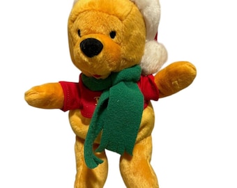 Gorro navideño de Winnie The Pooh de Disney, bufanda, puf, peluche vintage de 10"