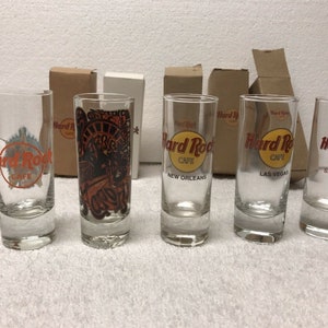Hard Rock Cafe Tall shooter Shot Glasses Lot Of 5 Dubai Paris New Orleans Las Vegas