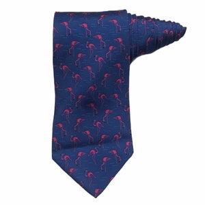 Krawat Alynn Flamingo Vintage Blue 100% jedwabiu Nowość