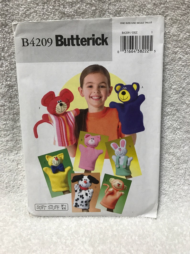 Butterick B4209 Dog Cat Pig Mouse Hand Puppets Sewing Pattern