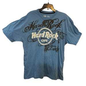 Vintage Hard Rock Cafe Niagara Falls Blue Embroidered Distressed T Shirt XL