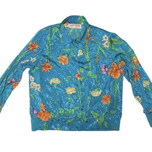 Castleberry Floral Tropical Paisley Vintage Button Down Blouse Vintage Size 14