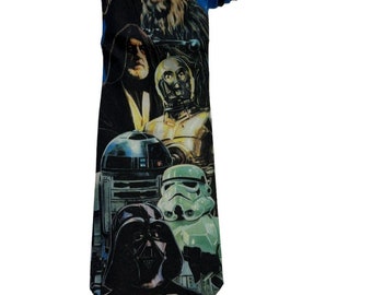 Cravate vintage Ralph Marlin personnages de Star Wars Luke Han Solo C3P0 R2D2