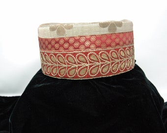 Mediterranean Spanish gold up-cycled sari silk Pillbox hat: Byzantine,Ottoman Egyptian Mamluk 5-16th c SCA LARP Green
