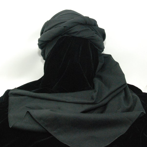Black 100% cotton broadcloth 4-yard turban or sash unisex: Turkish Ottoman Middle Eastern Persian Safavid shawl SCA belt LARP