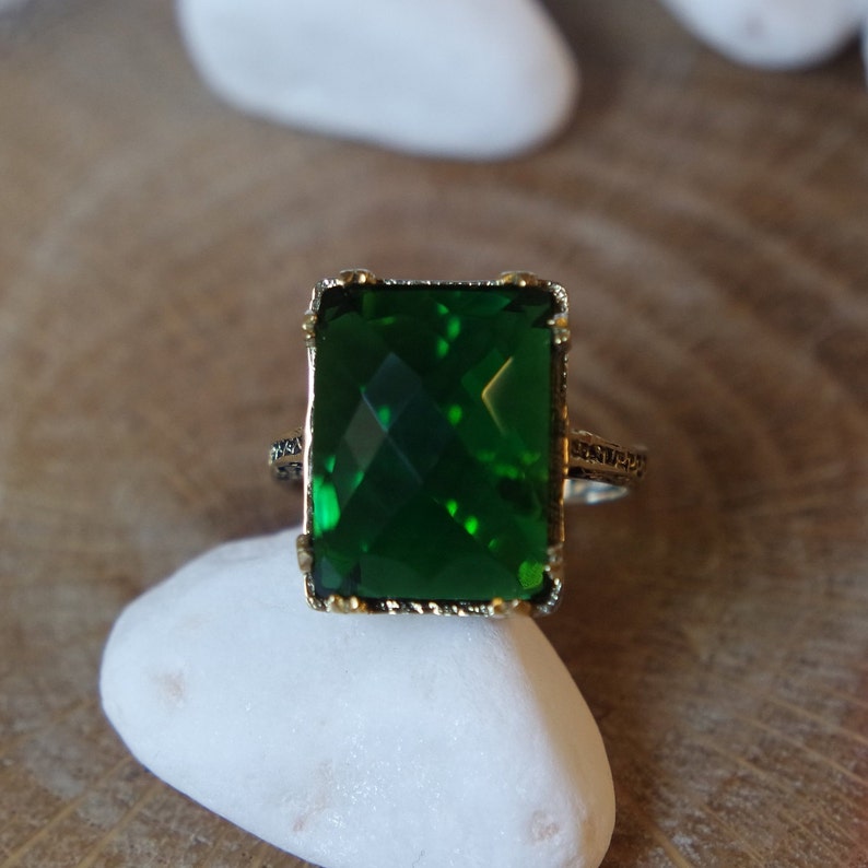 Turkish Handmade Silver 925k Emerald Ottoman Style Ring Free Resize Fast Shipping