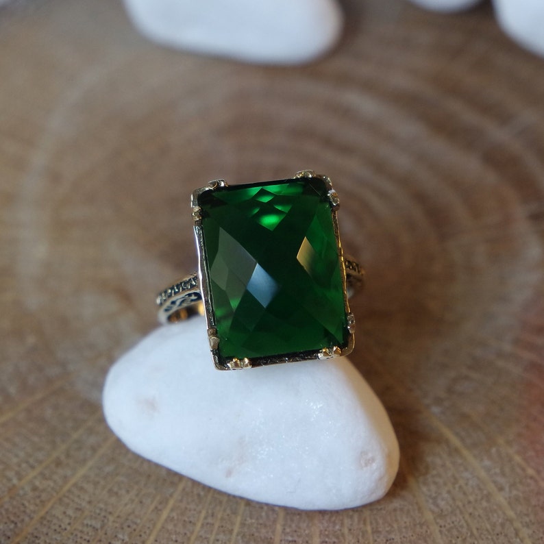 Turkish Handmade Silver 925k Emerald Ottoman Style Ring Free Resize Fast Shipping